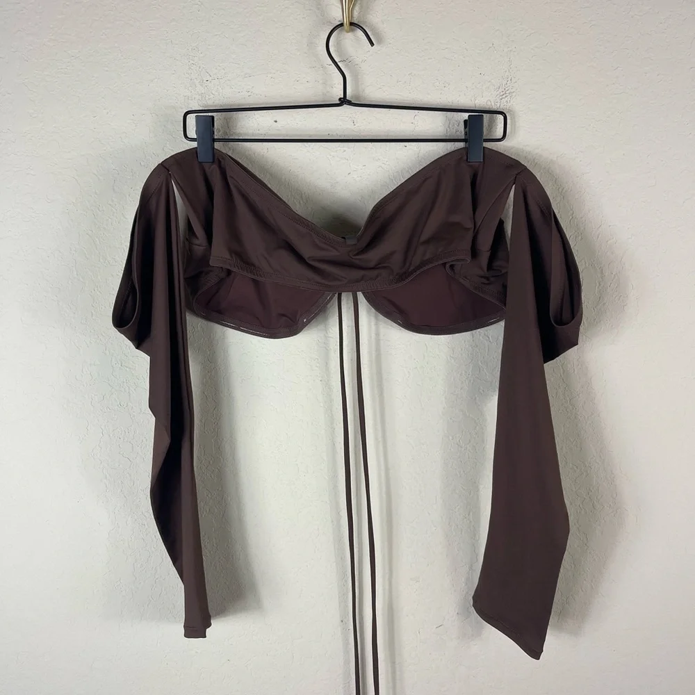 SKIMS Signature Swim Long Sleeve Bikini Top in Cocoa Brown Size 4X